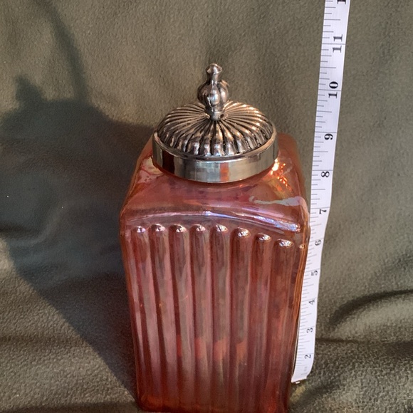Beautiful heavyweight orange ribbed glass canisters. Both 4 1/2” x 4 1/2”. - Picture 2 of 12